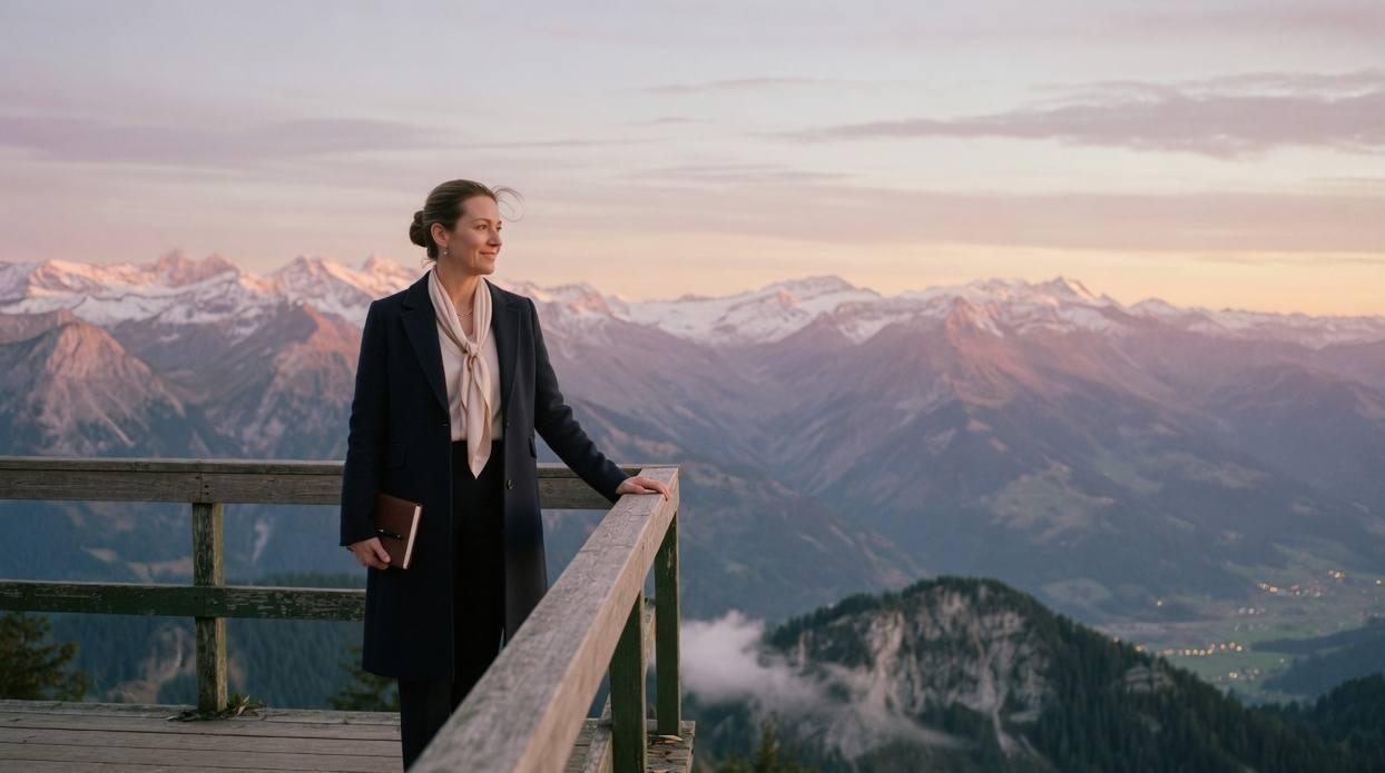 Führungskraft am Bergpfad – Symbol für innere Balance und psychologische Sicherheit